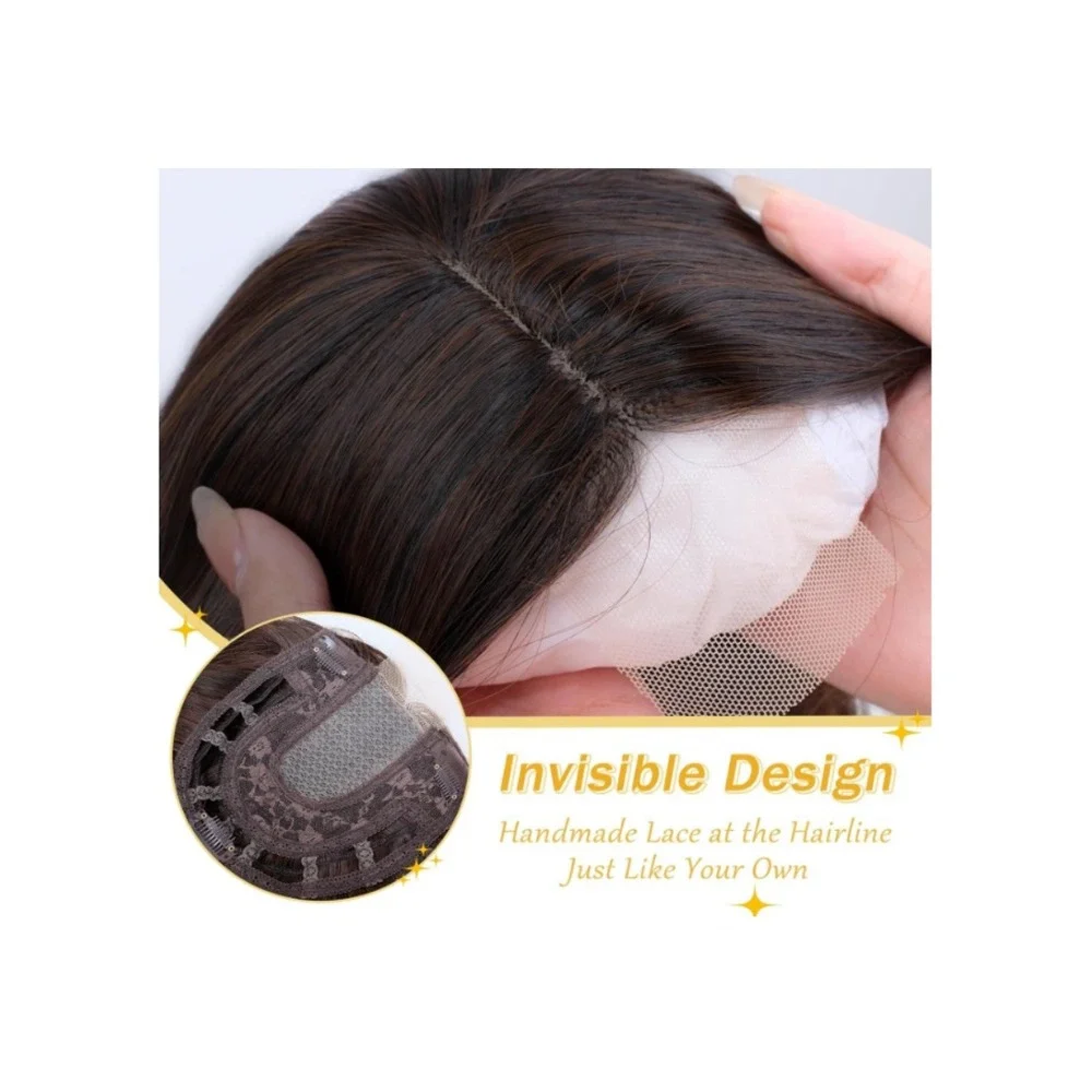 TYQ Hair Topper 14 Inch Synthetic Curly‎ Wavy Side Part Dark Brown Chestnut Mix